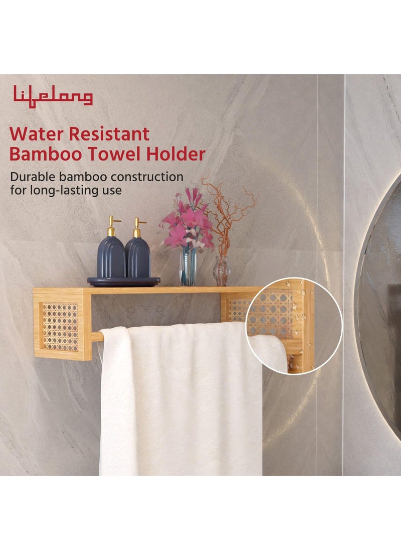 Lifelong Lifelong Towel Rack for Bathroom | Durable & Stylish Bamboo Rattan Bathroom Towel Holder & Hanger | Solid Organizer for Towels, Clothes | Space-Saving Towel Shelf (LLHIRTH01)  - Image 4