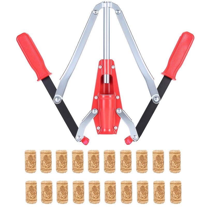 HETOETF Wine Bottle Double Lever Hand Corker, For Standard Wine, Belgian Beer, and Synthetic Plastic Corks, with 20 Count Wine Corks - Image 1
