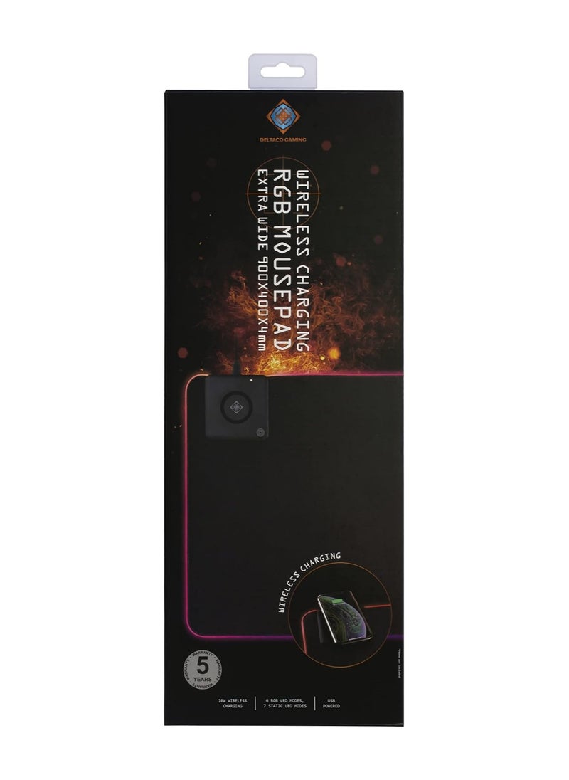 DELTACO GAMING - DELTACO RGB Mousepad with 10W Fast Wireless Charging & Extra Large Neoprene Surface - Image 1