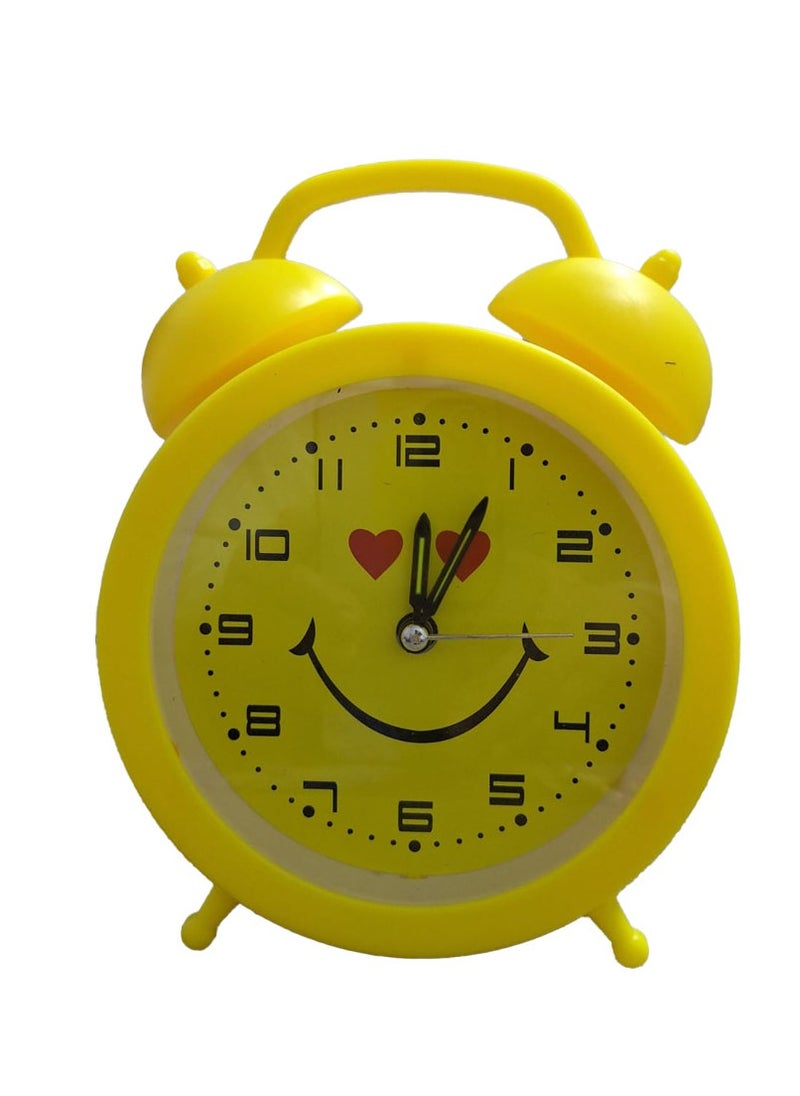 Generic Charming mini cartoon alarm clock cute office decor special gift bedroom decor creative classic design cheerful yellow color with smile face background drawing  - Image 1