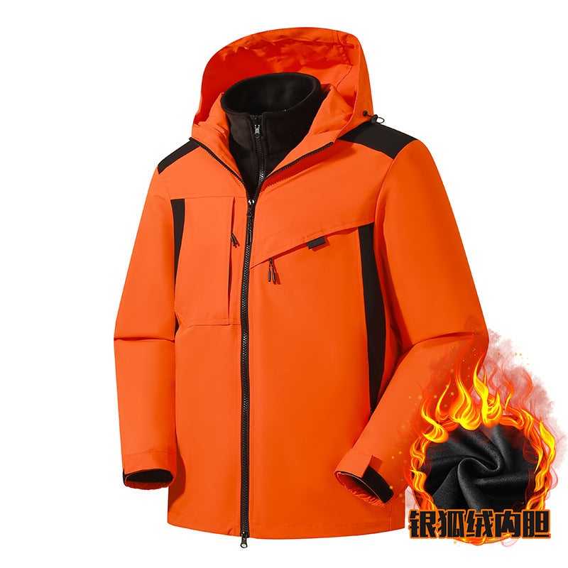 Men'S And Women'S Three-In-One Outdoor Mountaineering Suit With Detachable Liner Silver Fox Velvet Jacket For Men - Image 1