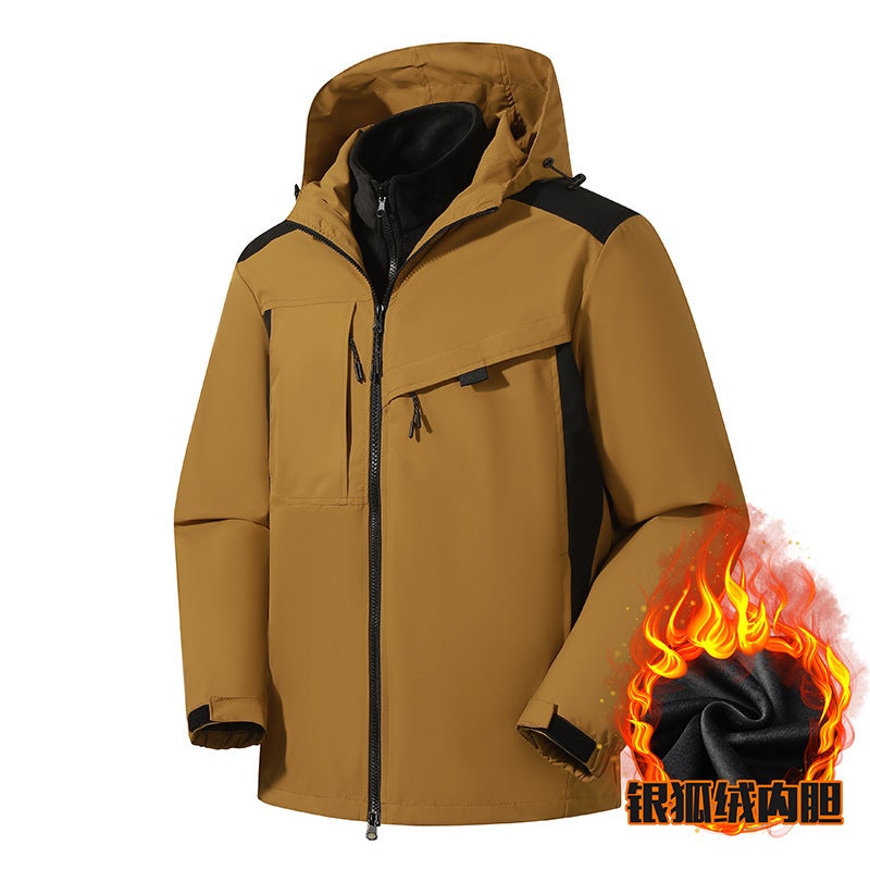 Men'S And Women'S Three-In-One Outdoor Mountaineering Suit With Detachable Liner Silver Fox Velvet Jacket For Men - Image 3
