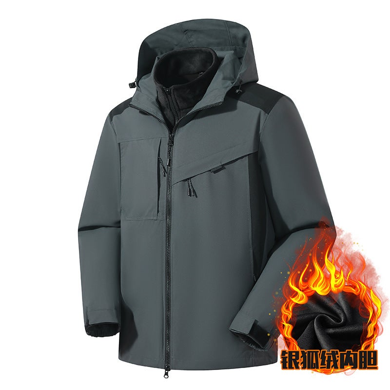 Men'S And Women'S Three-In-One Outdoor Mountaineering Suit With Detachable Liner Silver Fox Velvet Jacket For Men - Image 4