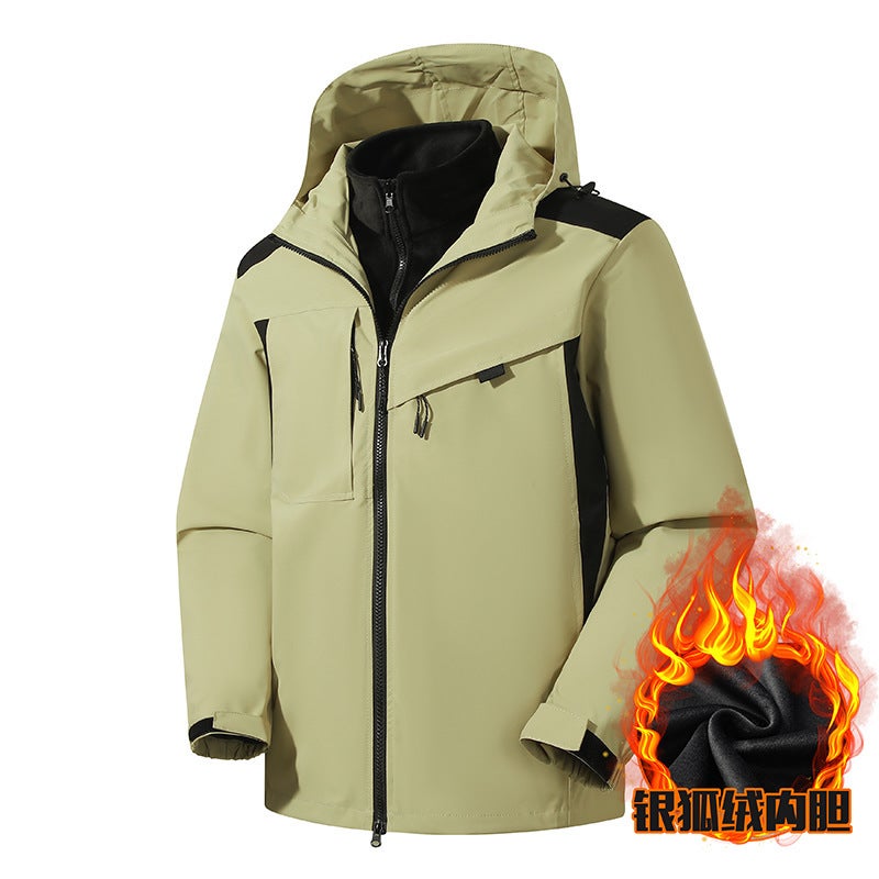 Men'S And Women'S Three-In-One Outdoor Mountaineering Suit With Detachable Liner Silver Fox Velvet Jacket For Men - Image 2