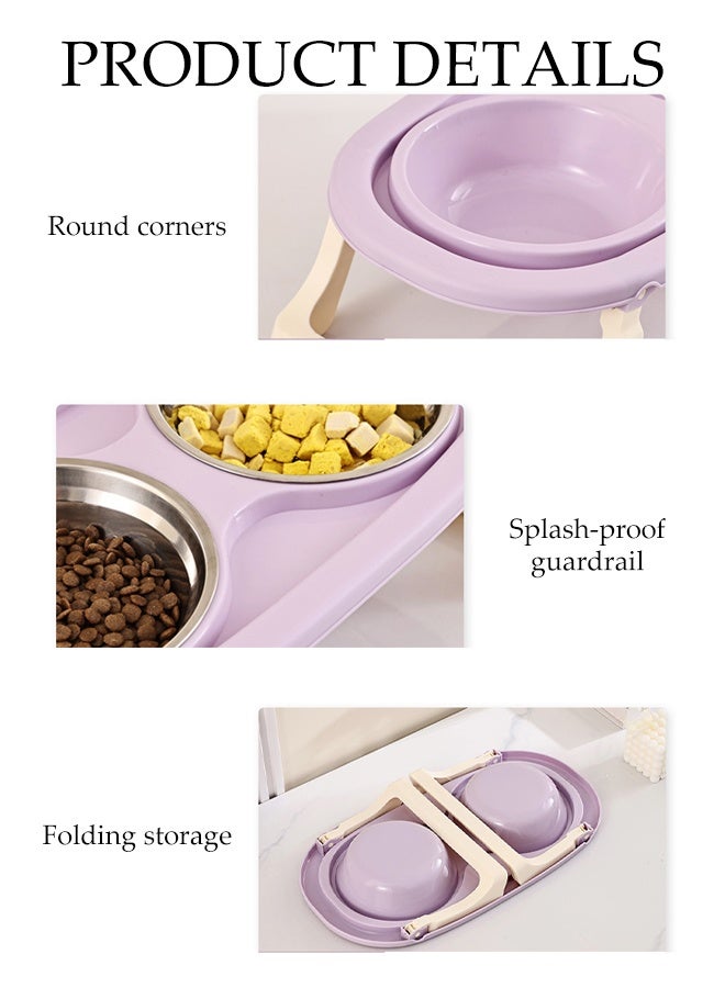 DUNISO أوعية طعام مزدوجة مرتفعة للقطط من الفولاذ المقاوم للصدأ مع حامل قابل للطي، أوعية طعام للحيوانات الأليفة مضادة للتقيؤ، أوعية طعام غير قابلة للانزلاق لحماية عمود الفقر للحيوانات الأليفة للقطط والجراء - Image 5