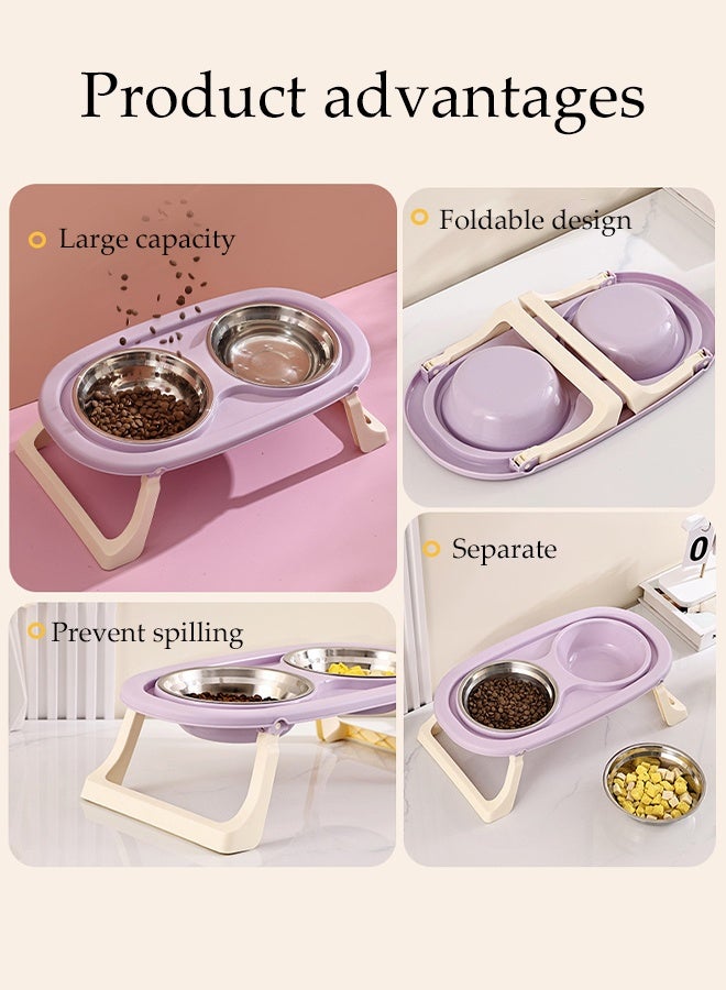DUNISO أوعية طعام مزدوجة مرتفعة للقطط من الفولاذ المقاوم للصدأ مع حامل قابل للطي، أوعية طعام للحيوانات الأليفة مضادة للتقيؤ، أوعية طعام غير قابلة للانزلاق لحماية عمود الفقر للحيوانات الأليفة للقطط والجراء - Image 3