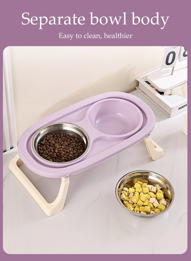 DUNISO أوعية طعام مزدوجة مرتفعة للقطط من الفولاذ المقاوم للصدأ مع حامل قابل للطي، أوعية طعام للحيوانات الأليفة مضادة للتقيؤ، أوعية طعام غير قابلة للانزلاق لحماية عمود الفقر للحيوانات الأليفة للقطط والجراء - Image 2
