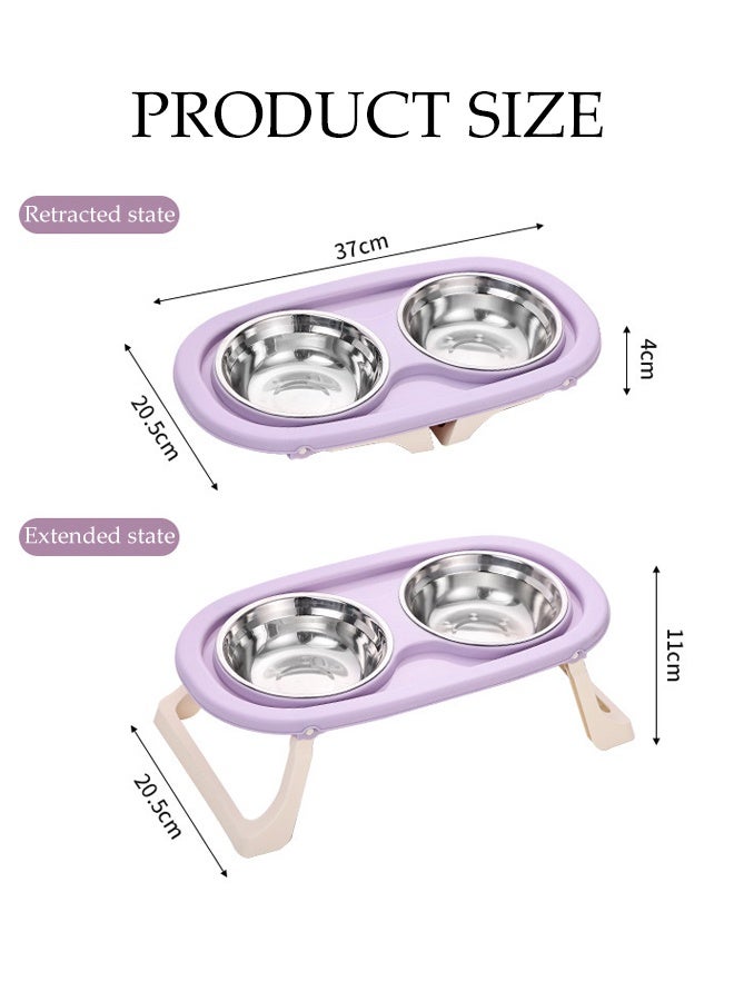 DUNISO أوعية طعام مزدوجة مرتفعة للقطط من الفولاذ المقاوم للصدأ مع حامل قابل للطي، أوعية طعام للحيوانات الأليفة مضادة للتقيؤ، أوعية طعام غير قابلة للانزلاق لحماية عمود الفقر للحيوانات الأليفة للقطط والجراء - Image 4