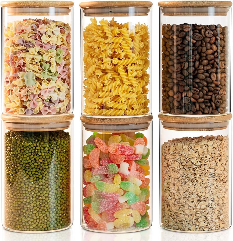 YUNCANG Glass Food Storage Jars 50oz [Set of 6],Clear Glass Food Storage Containers with Airtight Bamboo Lid Stackable Kitchen Canisters for Candy,Cookie,Rice,Sugar,Flour,Pasta - Image 1