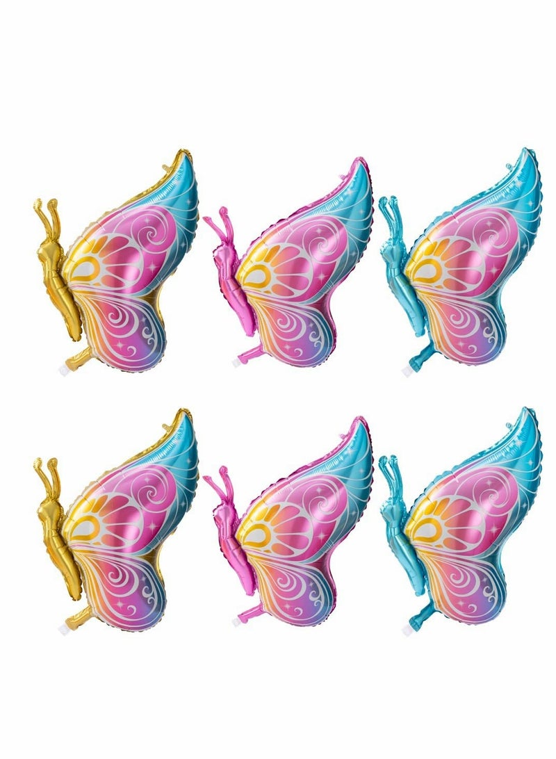 Excefore Butterfly Balloons, 6 Pcs Fairy Colorful Butterfly Helium Mylar Foil Balloon - Image 1
