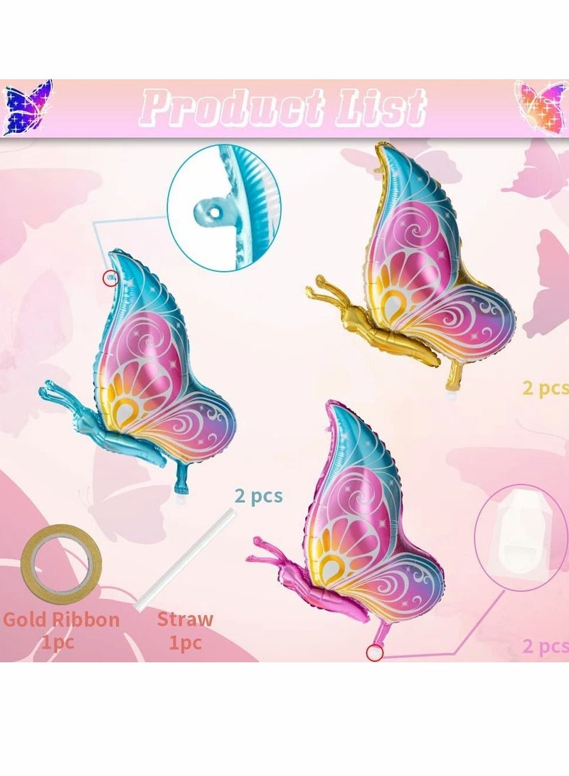 Excefore Butterfly Balloons, 6 Pcs Fairy Colorful Butterfly Helium Mylar Foil Balloon - Image 3