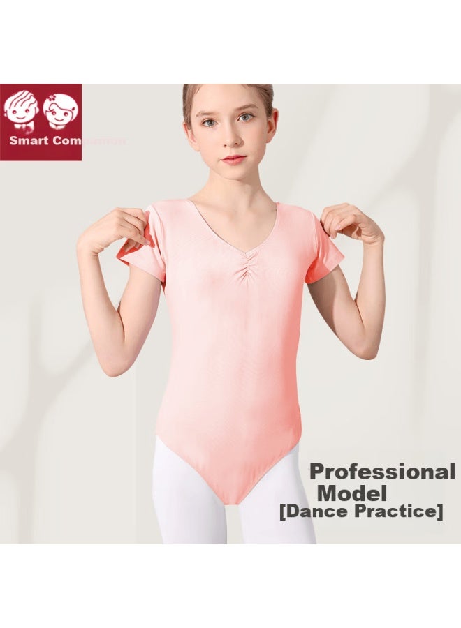 Zhiyouban Children's Dancewear Girls Summer Short Sleeve Ballet Practice Performance Pink Half-body Dress