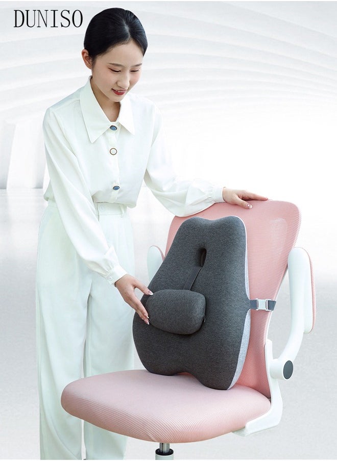 DUNISO - Adjustable Lumbar Support Pillow Improve Lower Back PainRelief and Sitting Posture Adjustable Slider Ergonomic Memory Foam Back Cushion for Long Sitting for Office Chair Car Plane - Image 1