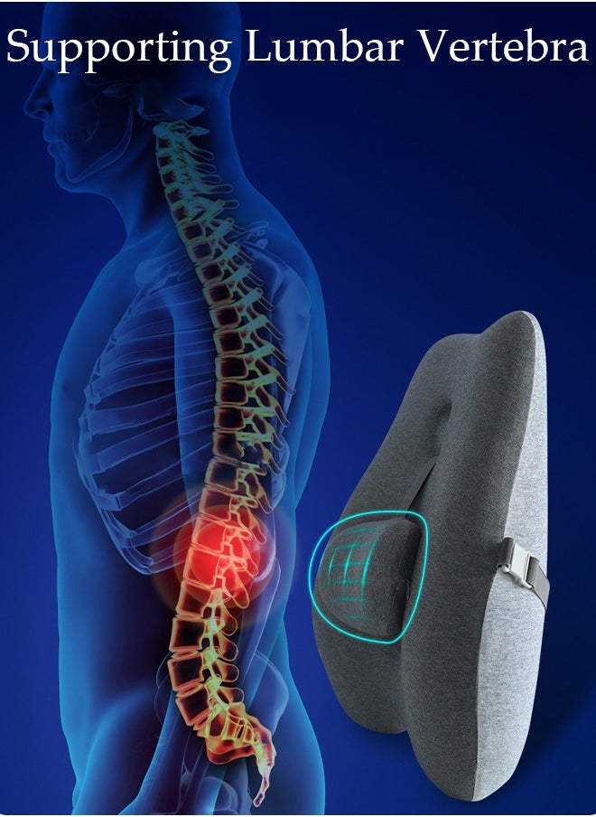 DUNISO - Adjustable Lumbar Support Pillow Improve Lower Back PainRelief and Sitting Posture Adjustable Slider Ergonomic Memory Foam Back Cushion for Long Sitting for Office Chair Car Plane - Image 1