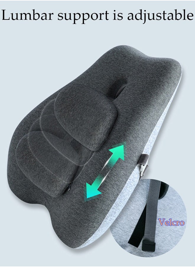 DUNISO - Adjustable Lumbar Support Pillow Improve Lower Back PainRelief and Sitting Posture Adjustable Slider Ergonomic Memory Foam Back Cushion for Long Sitting for Office Chair Car Plane - Image 1