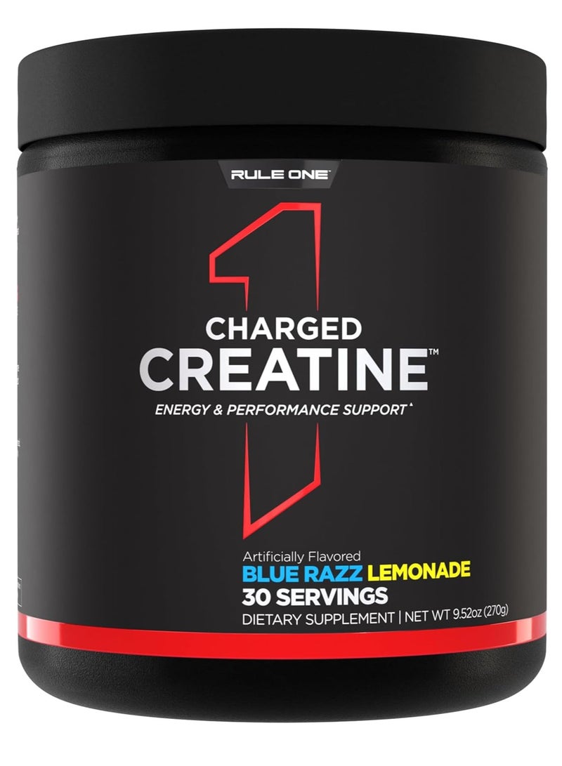 Rule1 Charged Creatine, Blue Razz Lemonade Flavor, 30 Servings – 5g Multi-Creatine Blend with Natural Caffeine & Electrolytes for Energy, Strength & Hydration - Image 1