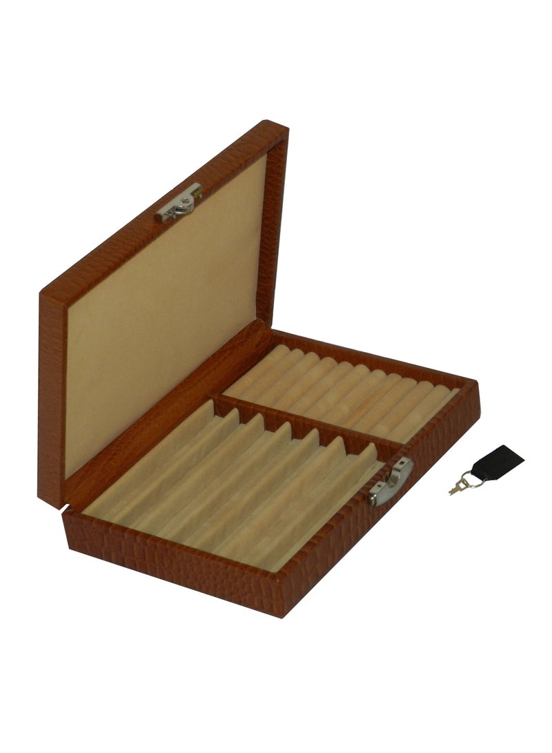 LAVERI LEATHER Laveri 7 Piece Genuine Leather Pen  Case Storage and Fountain Pen , Chain, Braslets ,Ring And Cufflinks Organizer Box with Key Lock  - Image 4