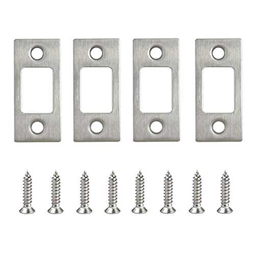 VEEBELL Stainless Steel Deadbolt Strike Plate Square Round Corner Backplate 1" x 2-1/4" with 8 Screws (Stainless Steel) - Image 1