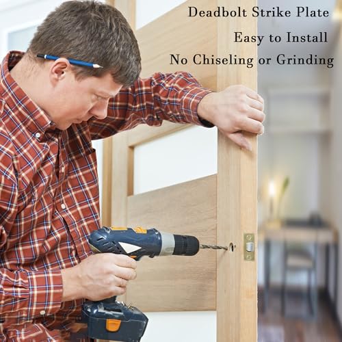 VEEBELL Stainless Steel Deadbolt Strike Plate Square Round Corner Backplate 1" x 2-1/4" with 8 Screws (Stainless Steel) - Image 5