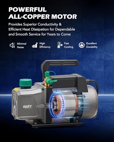 Orion Motor Tech Vacuum Pump, 4.5 cfm 1/3 hp HVAC Single Stage Vacuum Pump for R12 R22 R134a R410a R502, Auto AC Vacuum Pump Kit for Automotive Air Conditioner Resin Degassing & More, Oil Included - Image 3