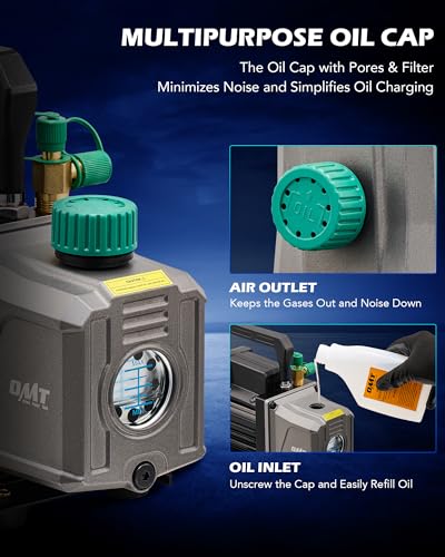 Orion Motor Tech Vacuum Pump, 4.5 cfm 1/3 hp HVAC Single Stage Vacuum Pump for R12 R22 R134a R410a R502, Auto AC Vacuum Pump Kit for Automotive Air Conditioner Resin Degassing & More, Oil Included - Image 4