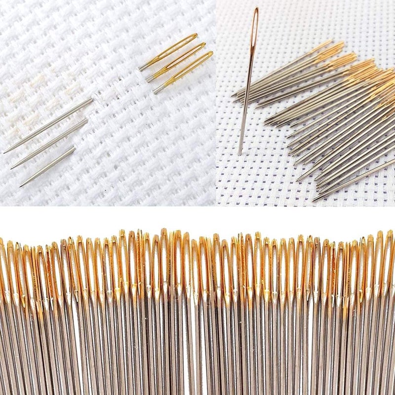 SYGA LargeEye Needles Stainless Steel Yarn Knitting Weaving Stringing Sewing Needles Darning Needle Crafting Crochet Projects 15 Pieces Gold and Silver - Image 2