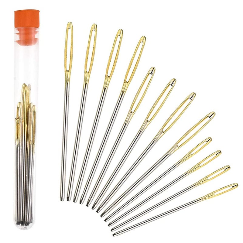 SYGA LargeEye Needles Stainless Steel Yarn Knitting Weaving Stringing Sewing Needles Darning Needle Crafting Crochet Projects 15 Pieces Gold and Silver - Image 1