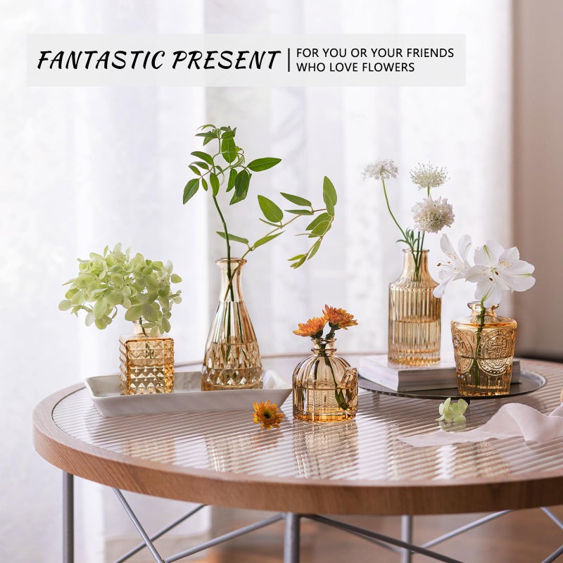 SUPMIND 12pcs Glass Bud Vase Set, Small Gold Amber Flower Vases for Centerpieces in Bulk, Mini Vintage Vase for Wedding, Home,Table Decoration - Image 4