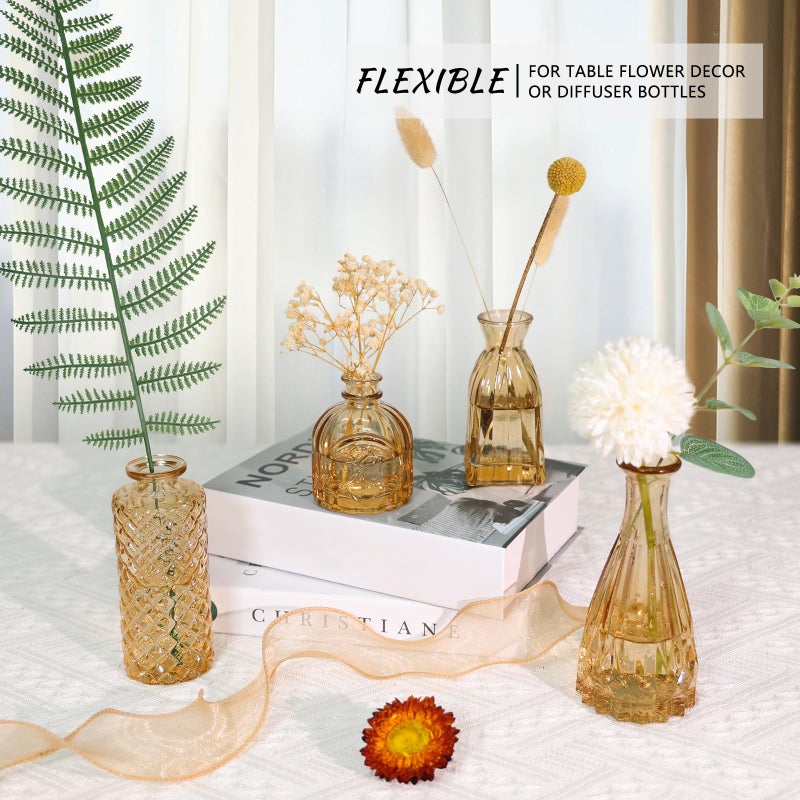 SUPMIND 12pcs Glass Bud Vase Set, Small Gold Amber Flower Vases for Centerpieces in Bulk, Mini Vintage Vase for Wedding, Home,Table Decoration - Image 5