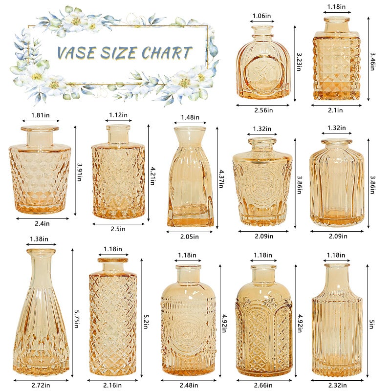 SUPMIND 12pcs Glass Bud Vase Set, Small Gold Amber Flower Vases for Centerpieces in Bulk, Mini Vintage Vase for Wedding, Home,Table Decoration - Image 3