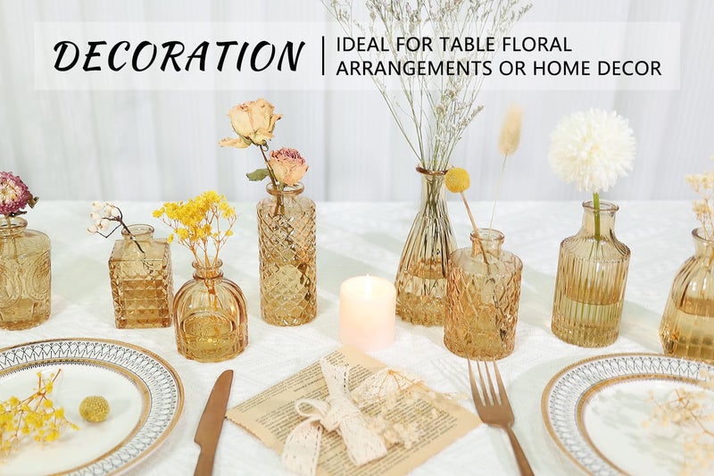 SUPMIND 12pcs Glass Bud Vase Set, Small Gold Amber Flower Vases for Centerpieces in Bulk, Mini Vintage Vase for Wedding, Home,Table Decoration - Image 2