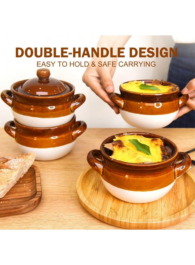 Vumdua Vumdua French Onion Soup Bowls with Lids and Handles, 16 oz Ceramic Soup Crocks for Chilli, Cereal, Cereal, Pot Pies - French Onion Soup Crocks, Oven, Broil & Dishwasher Safe, Set of 4  - Image 3