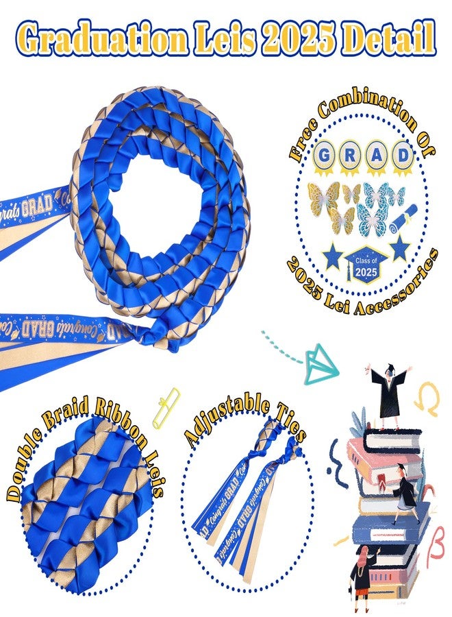 JIZWPOOM JZWPOOM Class of 2025 Graduation Ribbon Leis,Handmade Honor Necklace Graduation Gifts for Woman Man,DIY Party Accessories,Blue & Gold - Image 5