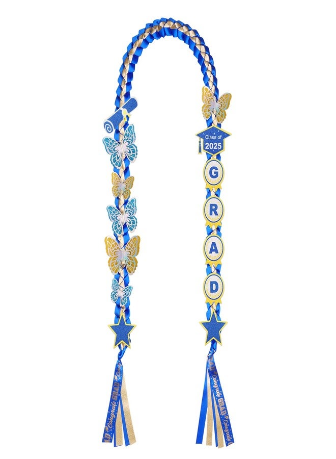 JIZWPOOM JZWPOOM Class of 2025 Graduation Ribbon Leis,Handmade Honor Necklace Graduation Gifts for Woman Man,DIY Party Accessories,Blue & Gold - Image 1