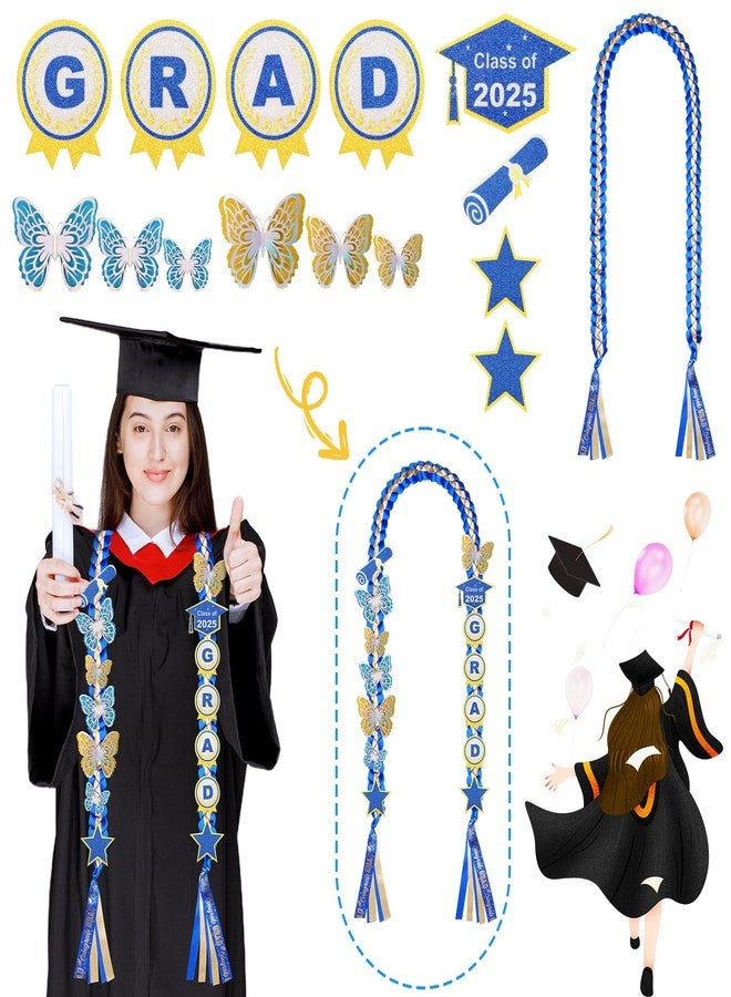 JIZWPOOM JZWPOOM Class of 2025 Graduation Ribbon Leis,Handmade Honor Necklace Graduation Gifts for Woman Man,DIY Party Accessories,Blue & Gold - Image 2