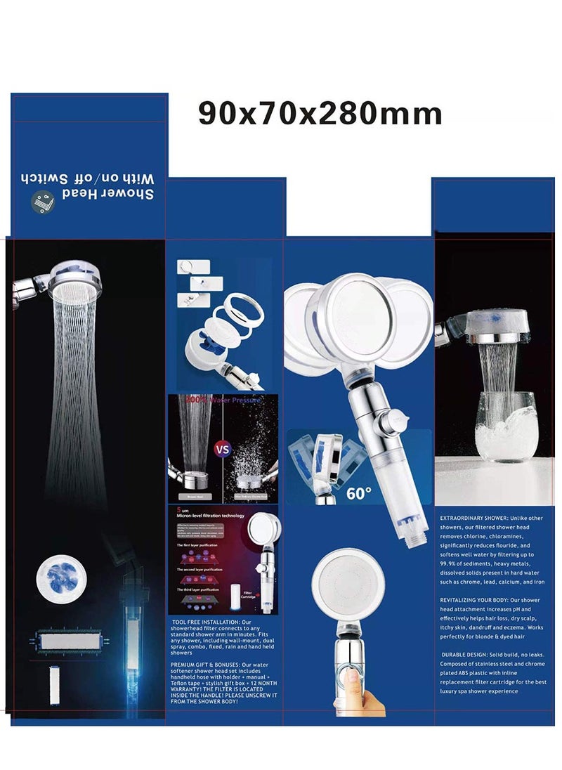 Furtey - Golden high pressure shower head, turbo hydromassage shower head, handheld turbo fan shower, 360 degree rotating electric shower head nozzle, shower head kit with 1 filter, turbo shower head, powerful pressure boost, low water consumption - Image 1