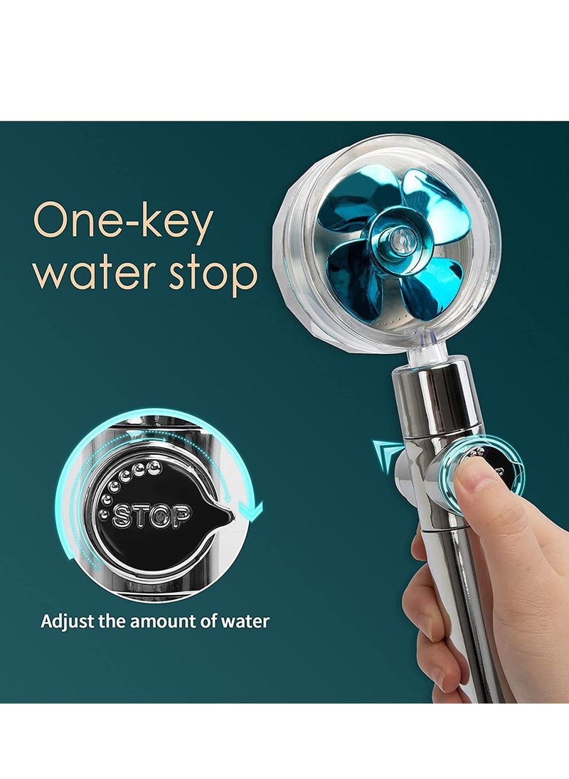 Furtey - Golden high pressure shower head, turbo hydromassage shower head, handheld turbo fan shower, 360 degree rotating electric shower head nozzle, shower head kit with 1 filter, turbo shower head, powerful pressure boost, low water consumption - Image 1