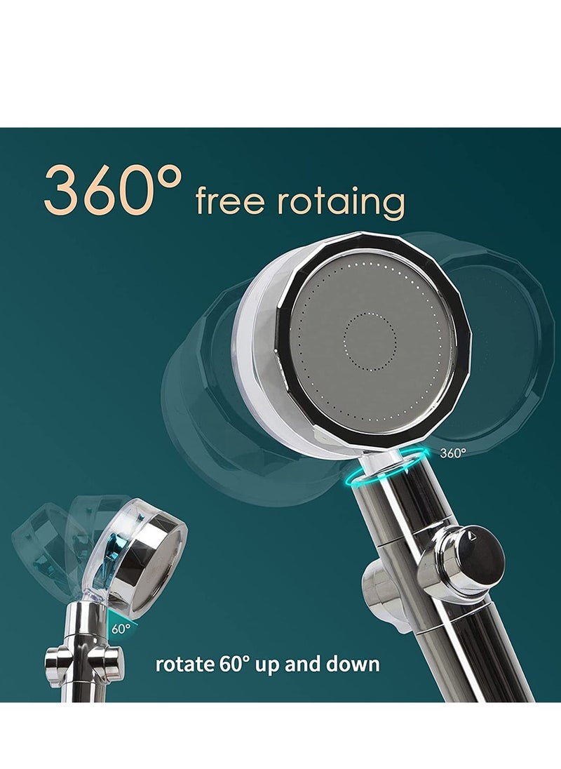 Furtey - Golden high pressure shower head, turbo hydromassage shower head, handheld turbo fan shower, 360 degree rotating electric shower head nozzle, shower head kit with 1 filter, turbo shower head, powerful pressure boost, low water consumption - Image 1