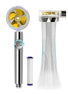 Golden high pressure shower head, turbo hydromassage shower head, handheld turbo fan shower, 360 degree rotating electric shower head nozzle, shower head kit with 1 filter, turbo shower head, powerful pressure boost, low water consumption