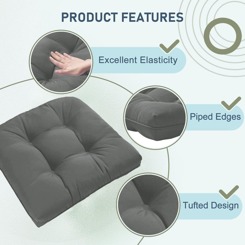 downluxe Outdoor Chair Cushions Set of 4 for Patio Furniture, Waterproof Tufted Overstuffed Patio Furniture Cushions, Thick Outdoor Seat Cushion, 19" X 19" X 5", Dark Grey - Image 5
