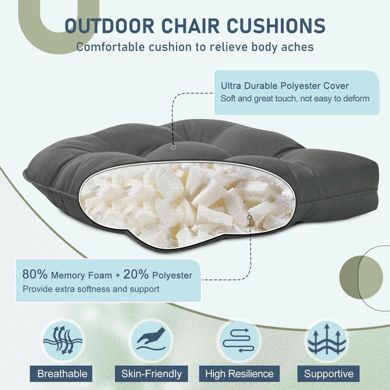 downluxe Outdoor Chair Cushions Set of 4 for Patio Furniture, Waterproof Tufted Overstuffed Patio Furniture Cushions, Thick Outdoor Seat Cushion, 19" X 19" X 5", Dark Grey - Image 2