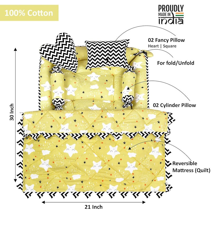 LOREM Yellow 4 Pillows Square Shape Cotton Baby Bed for 01 Year BB15CMC - Image 5