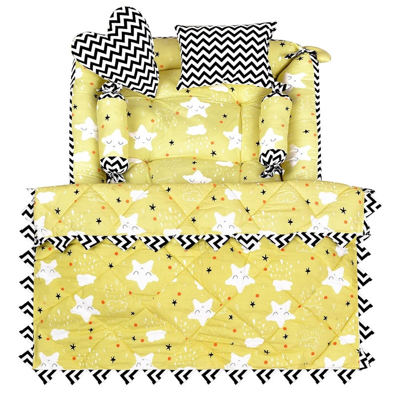 LOREM Yellow 4 Pillows Square Shape Cotton Baby Bed for 01 Year BB15CMC - Image 1