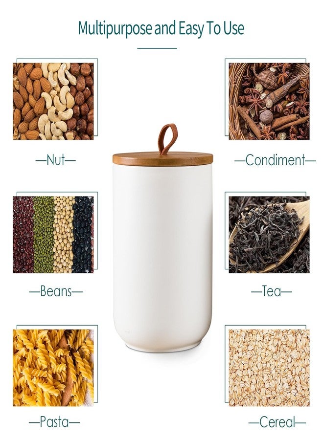 Tenforie White Canister Sets for Kitchen, 3pcs Ceramic Canisters with Airtight Wooden Lid, Food Storage Jar, Large Kitchen Storage Containers for Serving Coffee Beans, Tea, Sugar, Salt, Spices - Image 3