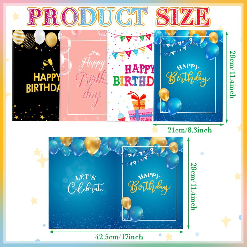Leitee 4 Pcs Jumbo Happy Birthday Card Big Large Birthday Cards with Envelope 17 x 12'' Oversize Giant Greeting Guest Book Party Signs Decorations for Men Women Boss - Image 2