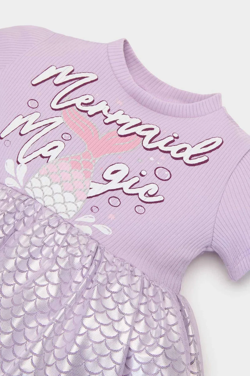 DeFacto Baby Girl Printed Short Sleeve Tulle Dress