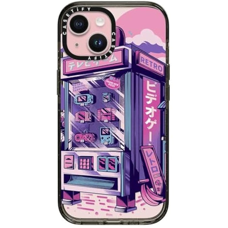 كاستيفي CASETiFY Impact Case for iPhone 15 【8.2ft 4X Military Grade Drop Protection/Compatible with Magsafe】 - Retro Vending Machine - Clear Black - Image 1