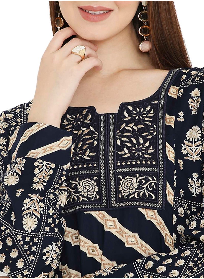 HANA & SARA UNIQUE STYLE PRINTED WITH THREAD EMBROIDERY LONG VISCOSE ARABIC KAFTAN JALABIYA DRESSES  - Image 3