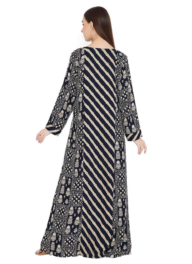 HANA & SARA UNIQUE STYLE PRINTED WITH THREAD EMBROIDERY LONG VISCOSE ARABIC KAFTAN JALABIYA DRESSES  - Image 2