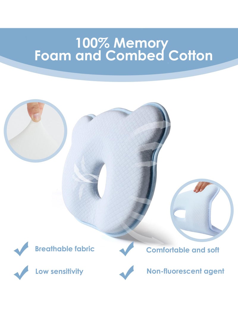 Baby Pillow Against Flat Head Baby Pillow Head Deformation 100% Cotton, Children's Head Pillow Memory Foam for 0-12 months Newborn Blue  - Image 4